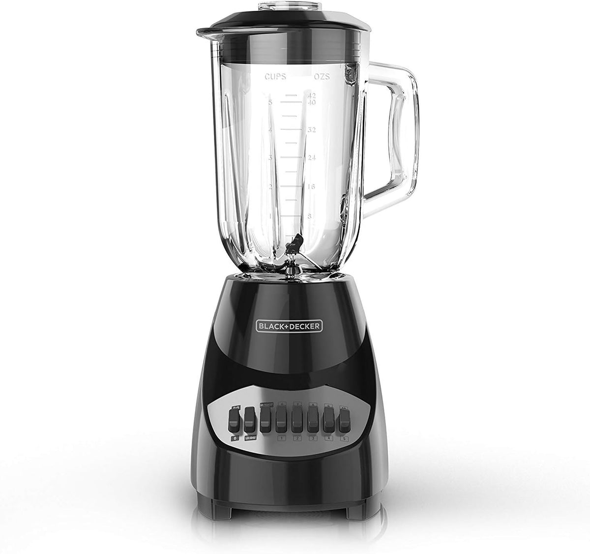 BLACK+DECKER, licuadora para encimera con jarra de vidrio para 6 tazas, configuración de 10 velocidades, de color negro, BL2010BG