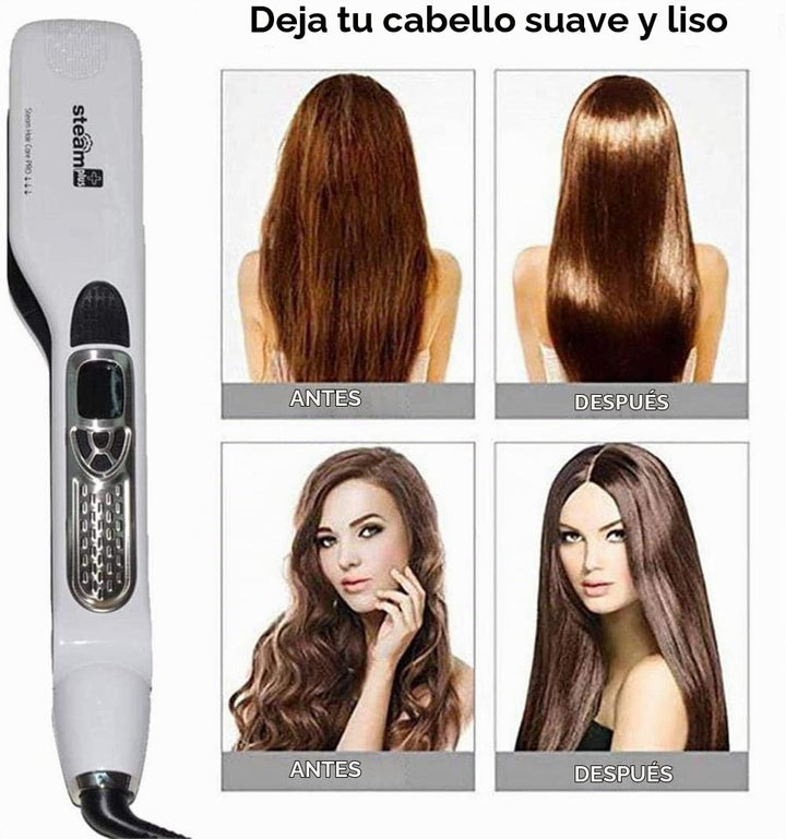 Plancha de pelo profesional a vapor, cepillo eléctrico de vapor ráp...