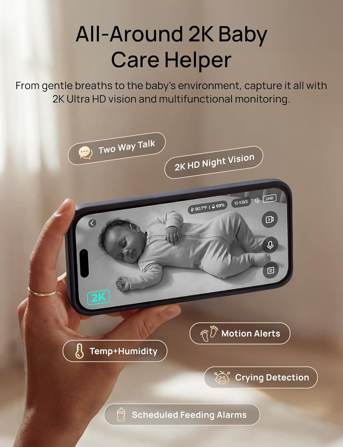 Dr.Care LumiView Max Monitor de bebé WiFi inteligente de 7" con 2 c...
