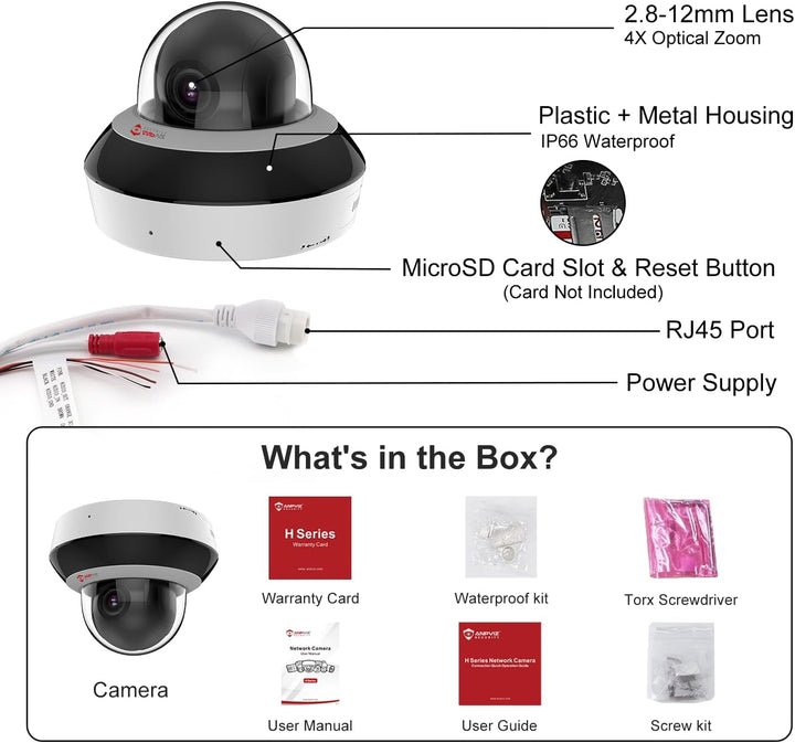Anpviz Cámara IP PoE PTZ de 4 MP, zoom óptico 4X, protección perime...
