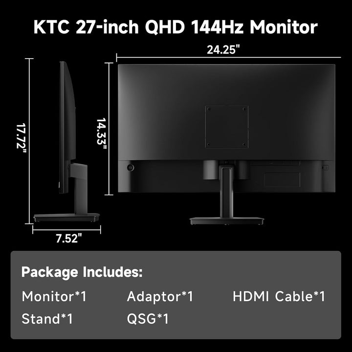 KTC - Monitor de computadora QHD de 27 pulgadas, monitor de juegos...