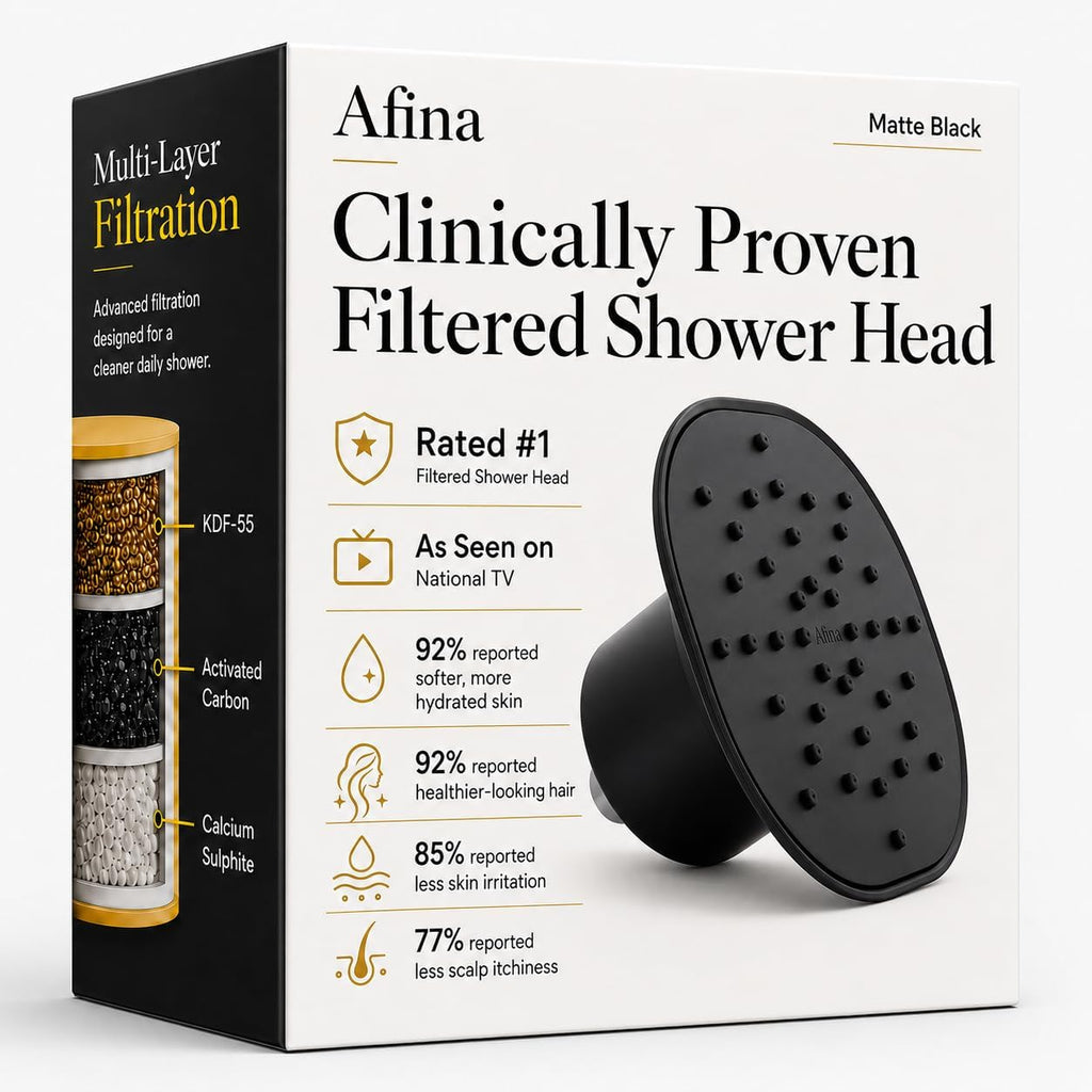 Afina Cabezal de ducha filtrado, lluvia de alta presión (negro mate)