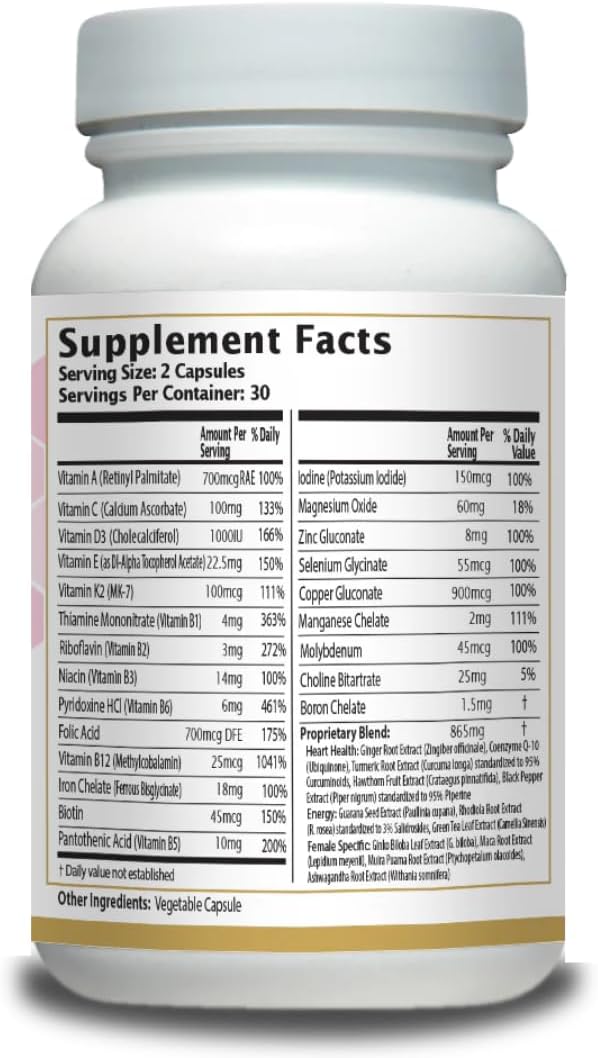 AnuMed Multivitamínico para mujer con hierro, vitamina D3, magnesio...