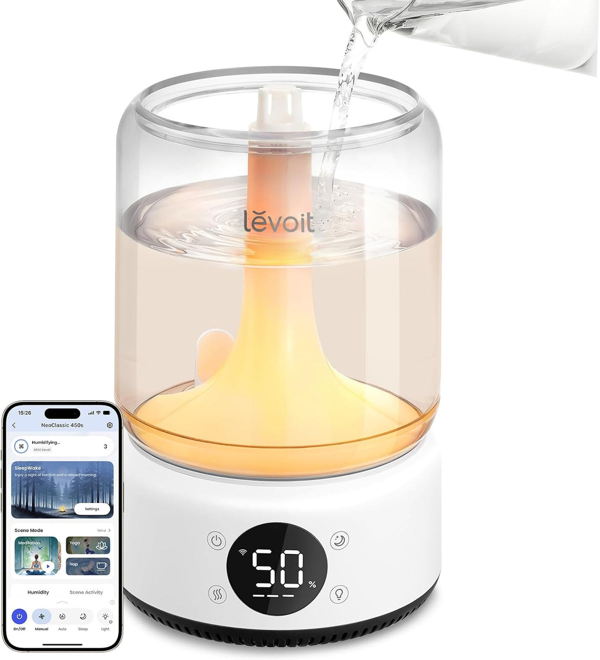 LEVOIT Humidificador inteligente para dormitorio, 4.2L llenado superior