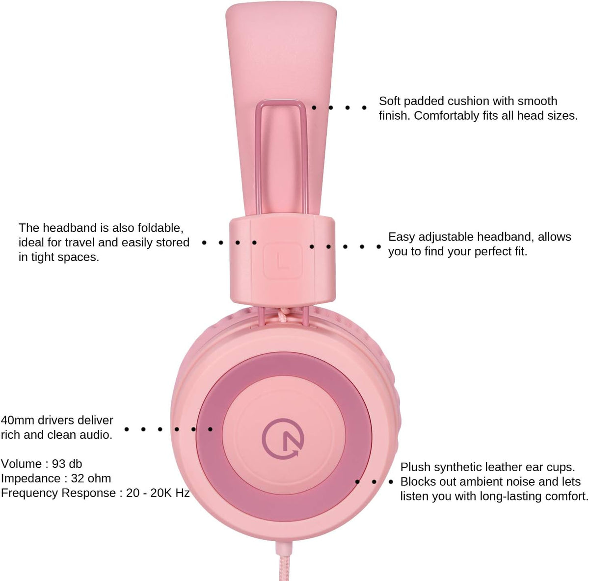 noot products Auriculares para niños K11 plegables estéreo sin enredos de 5 pies de largo cable de 0.138 in Jack Plug in Ear auriculares con cable para