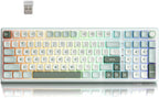 RK ROYAL KLUDGE R98 Pro - Teclado mecánico inalámbrico, teclado cremoso Bluetooth/2.4GHz/RGB con cable para juegos con teclado numérico y perilla, teclas PBT de perfil MDA, interruptor táctil intercambiable en caliente, cian