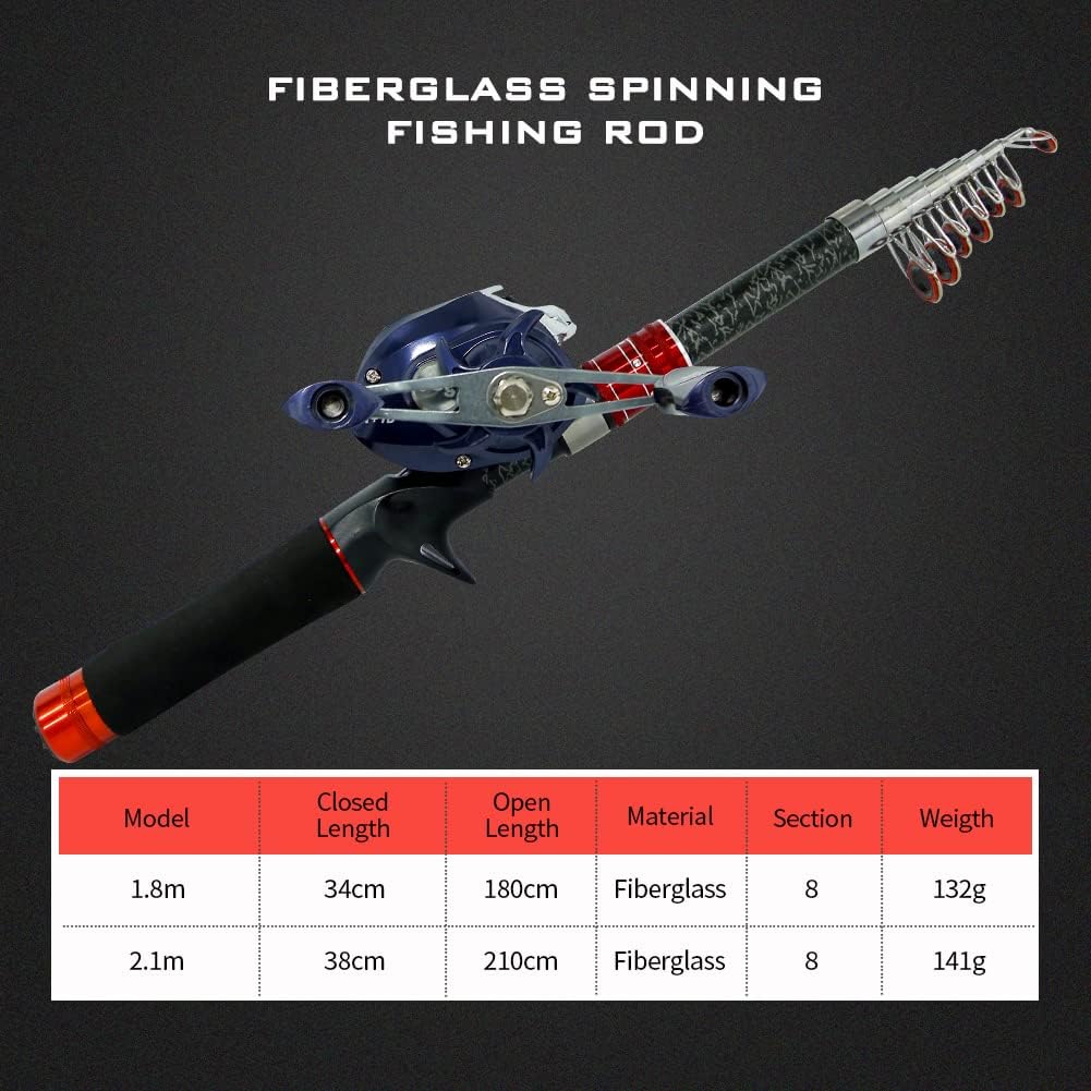 Combo de caña de pescar telescópica y carrete de pesca baitcasting, diestro