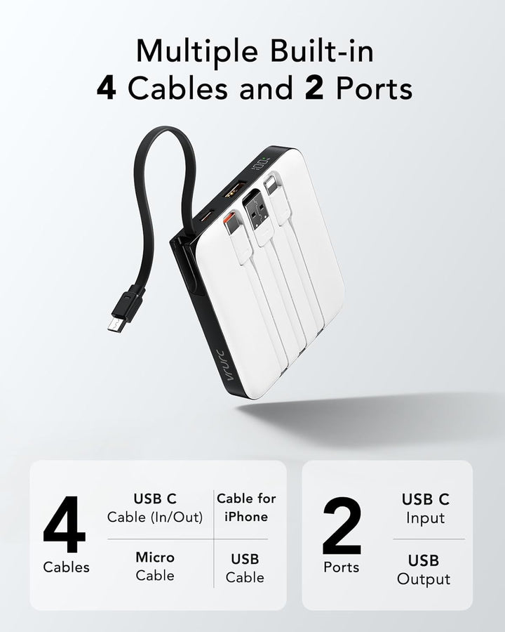 VRURC - Cargador portátil con 4 cables integrados, paquete de bater...