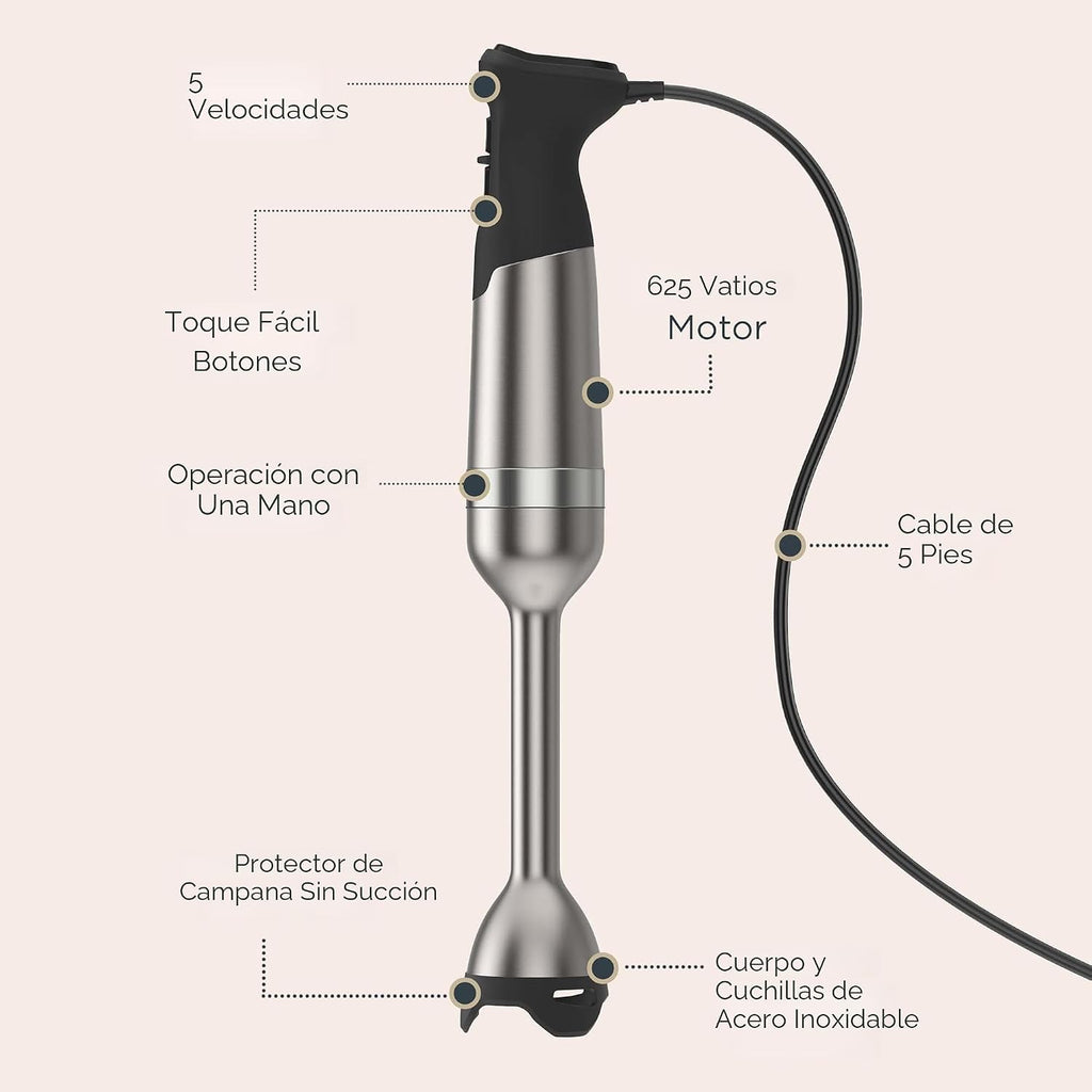 Vitamix Licuadora de inmersión de 5 velocidades, motor de 625 vatios, acero