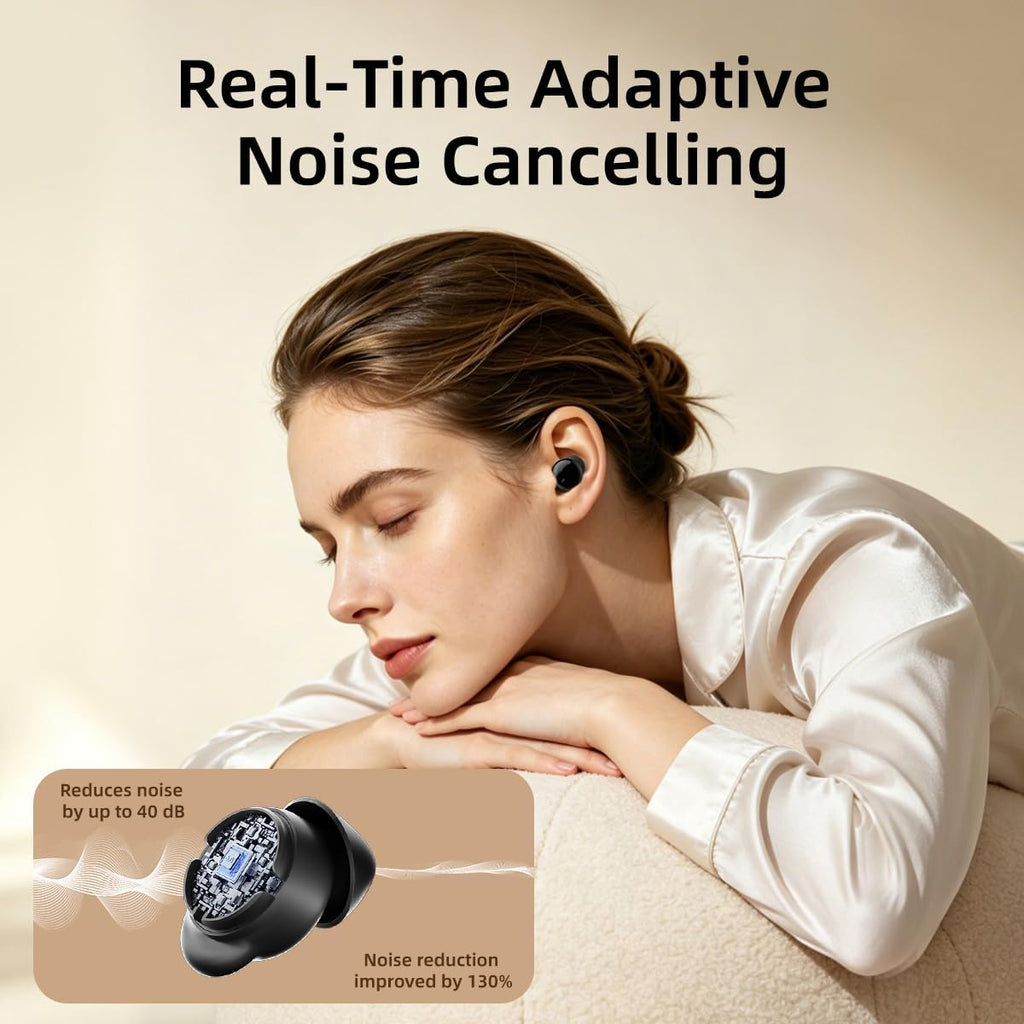NE92 - Auriculares para dormir, ultra mini auriculares para dormir de lado 0.11 oz, auriculares inalámbricos Bluetooth 6.0, tiempo de reproducción de 40 horas, sonido estéreo de alta fidelidad