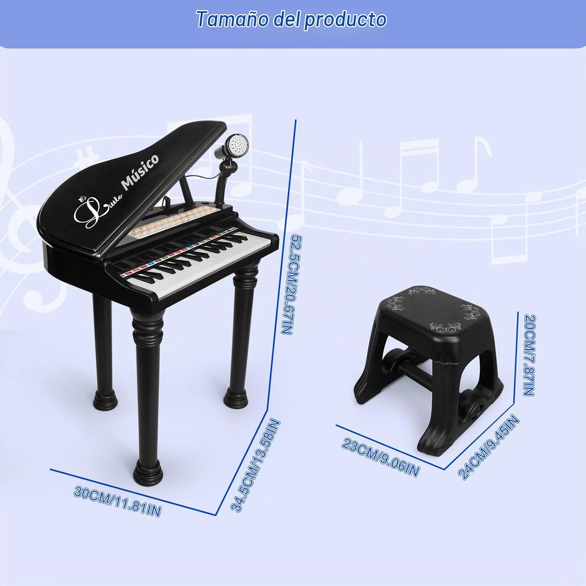 Love&Mini - Piano/teclado de juguete de 31 teclas para niños de 3, 4, 5 años – Instrumentos musical electrónico con taburete para bebé como regalo de cumpleaños
