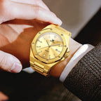 OLEVS Reloj para hombre Big Face Acero inoxidable Impermeable Luminoso Diamante