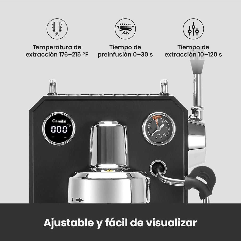 Gemilai Owl G3006 - Máquina de café expreso para el hogar, control de temperatura PID y cabezal de grupo comercial de 2.283 in, cafetera de acero inoxidable para arte latte de calidad barista, pantalla de datos dual, color negro