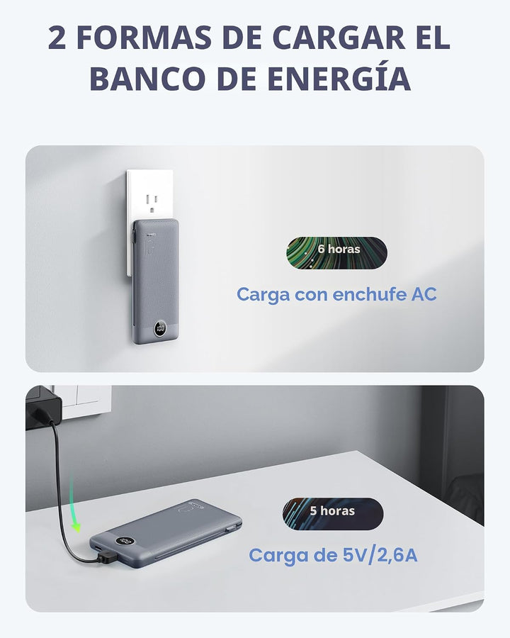 VRURC Cargador portátil con cables integrados y enchufe de pared AC...