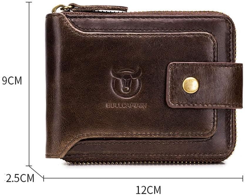 BULLCAPTAIN Cartera RFID de cuero genuino para hombres, de gran cap...
