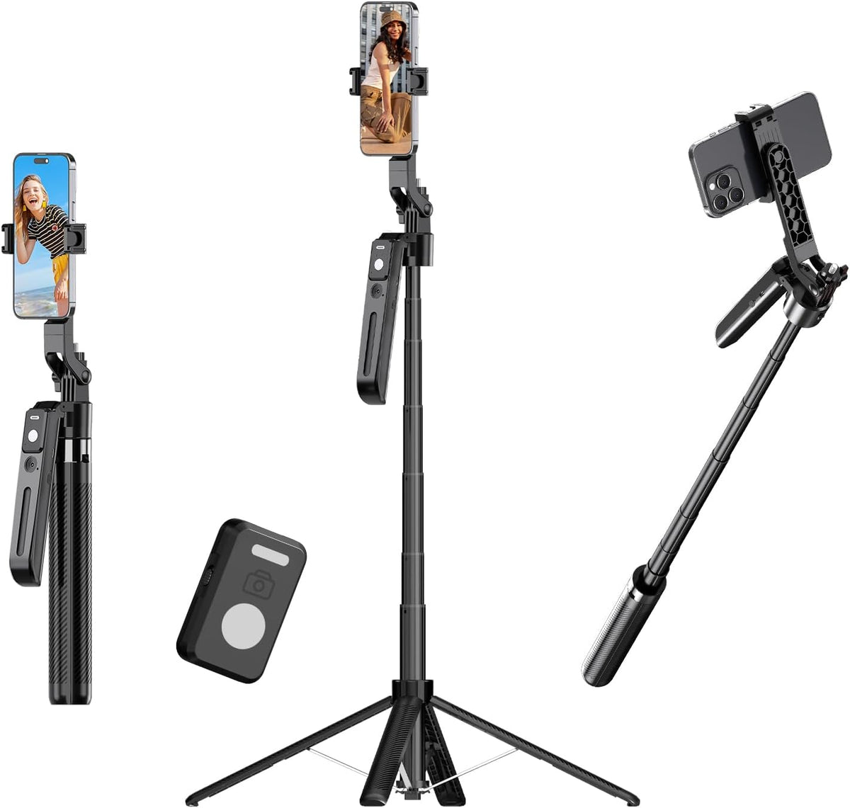 Trípode para selfie de seguimiento automático de 70.9 pulgadas para iPhone Android, sin aplicación, trípode de rotación de 360° que sigue tu movimiento con control remoto para transmisión en vivo, TikTok, YouTube