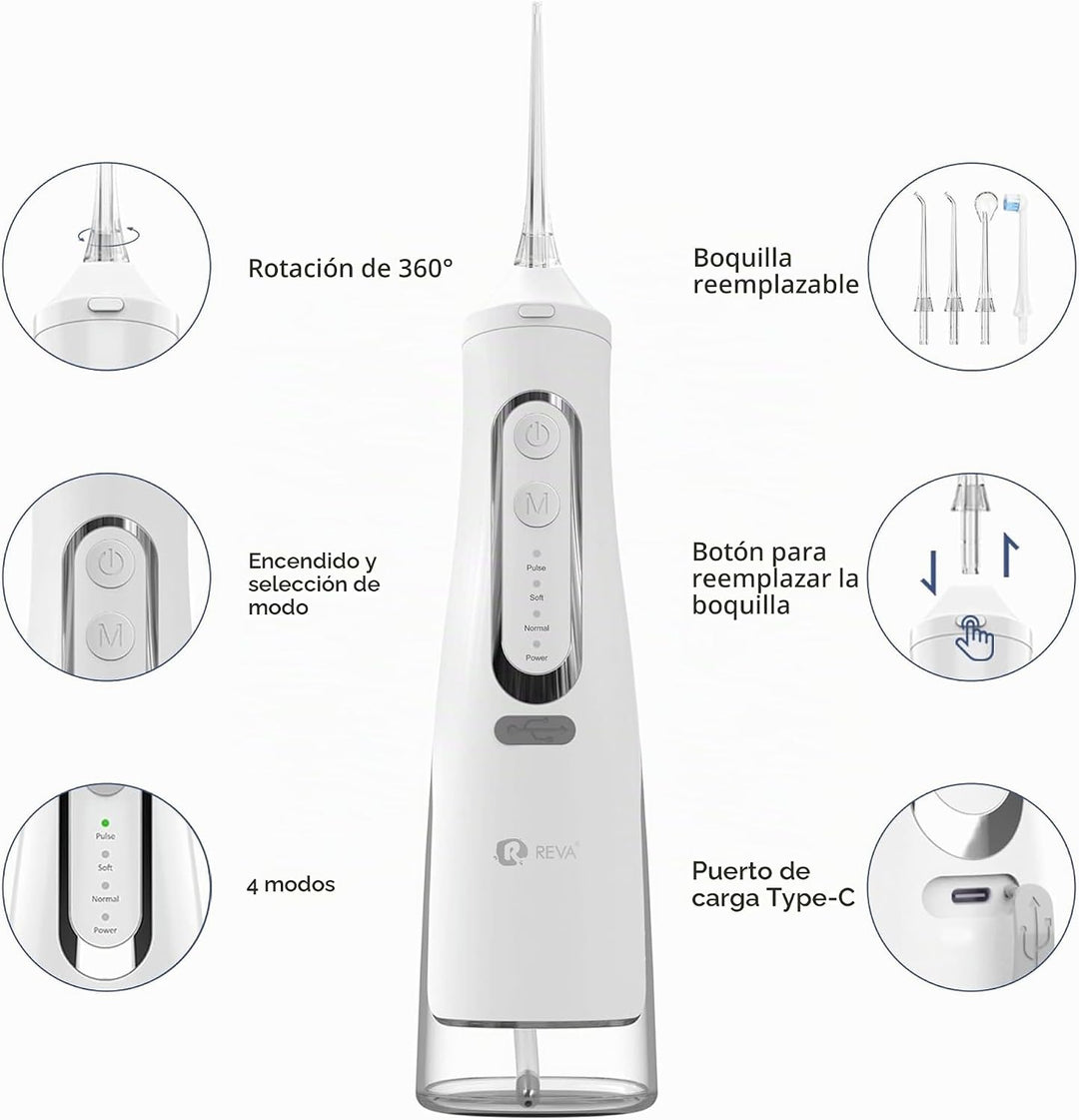 R REVA Irrigador dental inalámbrico para dientes, encías y aparatos...