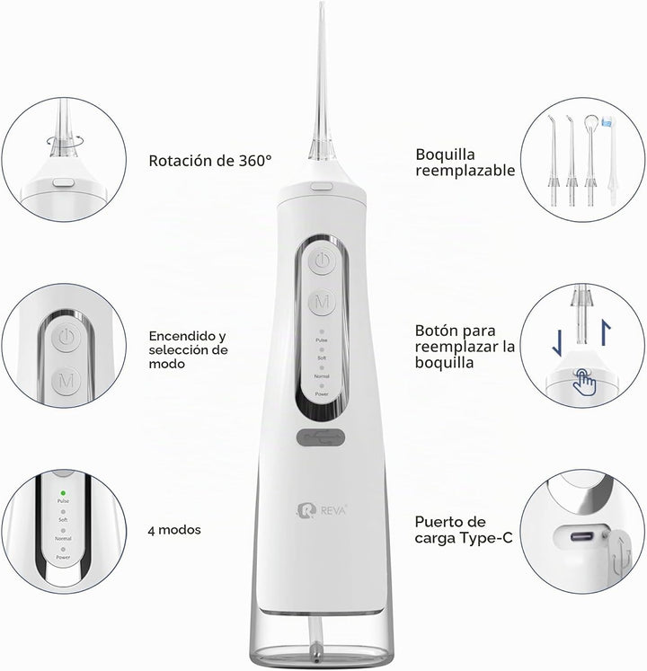 R REVA Irrigador dental inalámbrico para dientes, encías y aparatos...