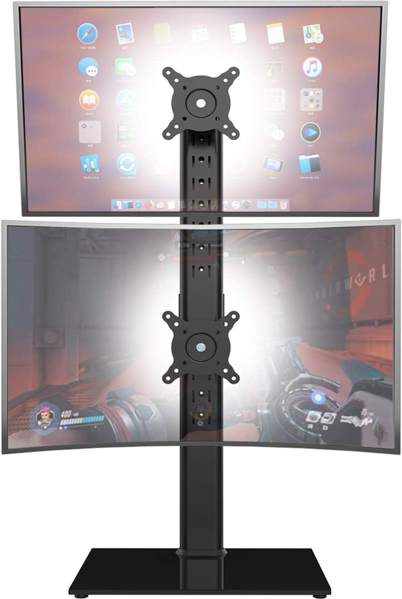 Soporte para Monitor Dual - Apilamiento Vertical de Pantalla, Elevador de Monitor Independiente para Dos Pantallas de 13 a 34 Pulgadas con Giro, Inclinación, Altura Ajustable, Soporta hasta 44 Libras