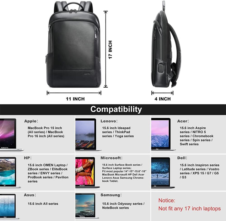 BOPAI Mochila de cuero unisex para laptop de negocios de 15.6 pulga...