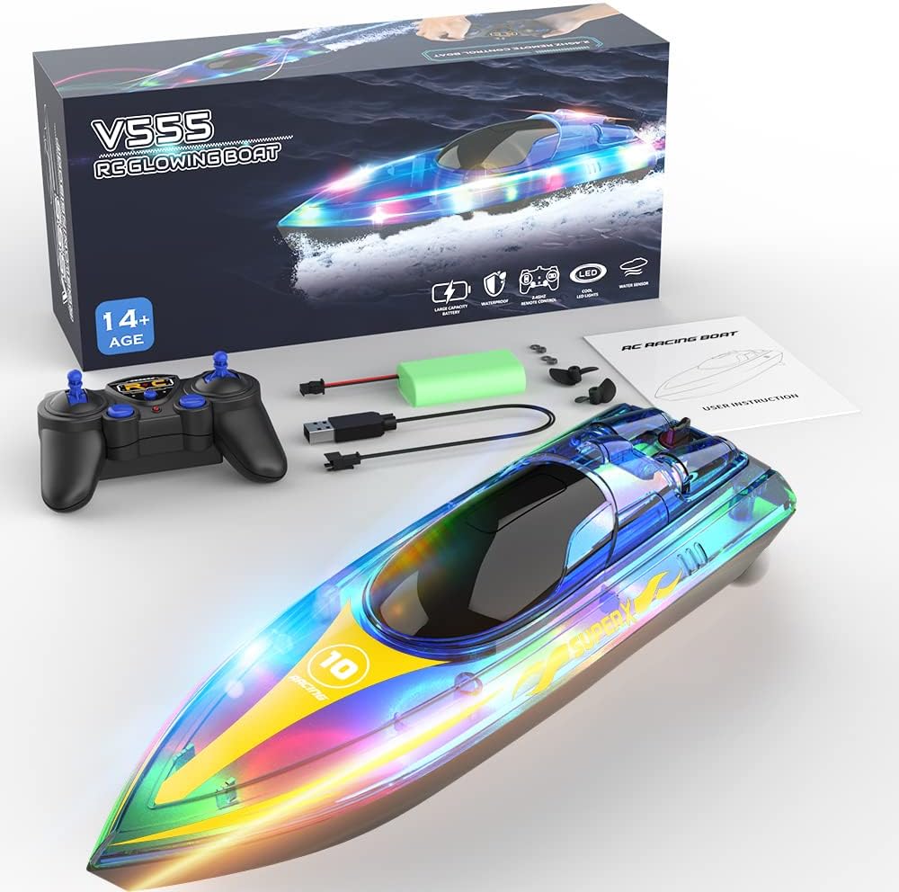 Akargol Bote RC con LED - Barco de control remoto para piscinas y l...