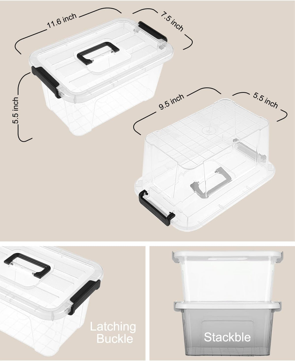Cajas de Almacenamiento Plásticas Transparentes de 7 Qt con Tapas, Diseño Transparente, Paquete de 6
