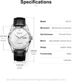 ROCOSJEWE Reloj mecánico automático para hombre, correa de cuero negro
