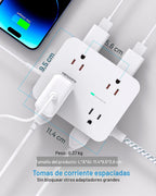 HANYCONY - Regleta protectora de sobretensiones de 10 pies, cable de extensión con 8 salidas de CA, 4 puertos USB (2 USB C), enchufe plano, estación de carga USB para escritorio de montaje en pared