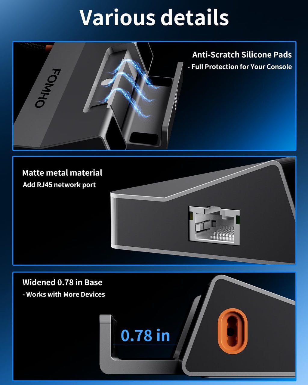 Aluminum Alloy Dock Station para Steam Deck (OLED)/ROG Ally/Legion Go/interruptor 2/1 – Magnetic Foldable Base, 4K@60Hz HDMI 2.0, 100W PD, USB 3.0, (Attached USB4 Extension Cable)