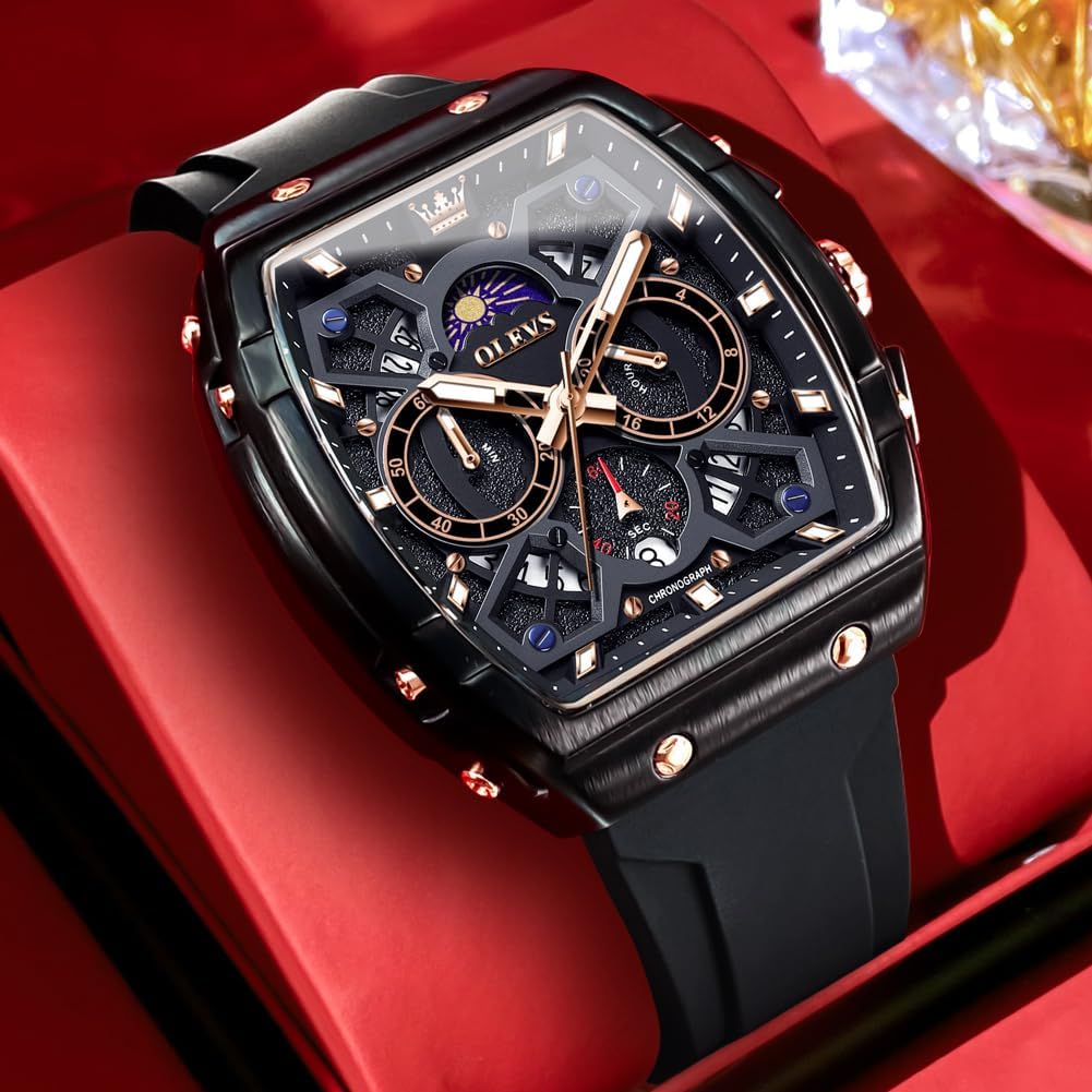 OLEVS Relojes para Hombre Casual Lujo Cara Grande Cronógrafo Multifuncional Relojes de Hombre Correa de Silicona/Nylon Duradera 3 ATM Resistente al Agua Reloj de Hombre Fecha Fase Lunar Reloj
