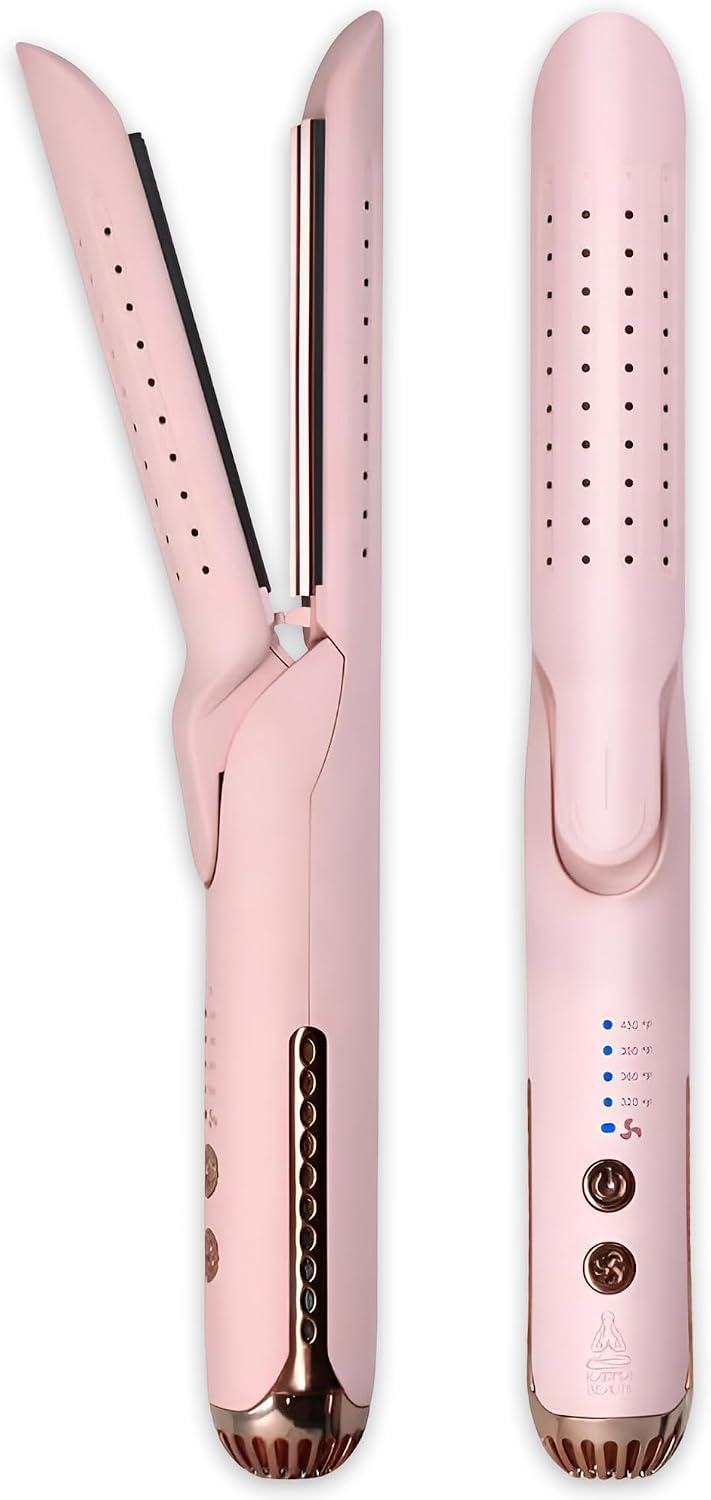 Karma Beauty - Plancha de pelo 2 en 1 de titanio dorado, doble volt...