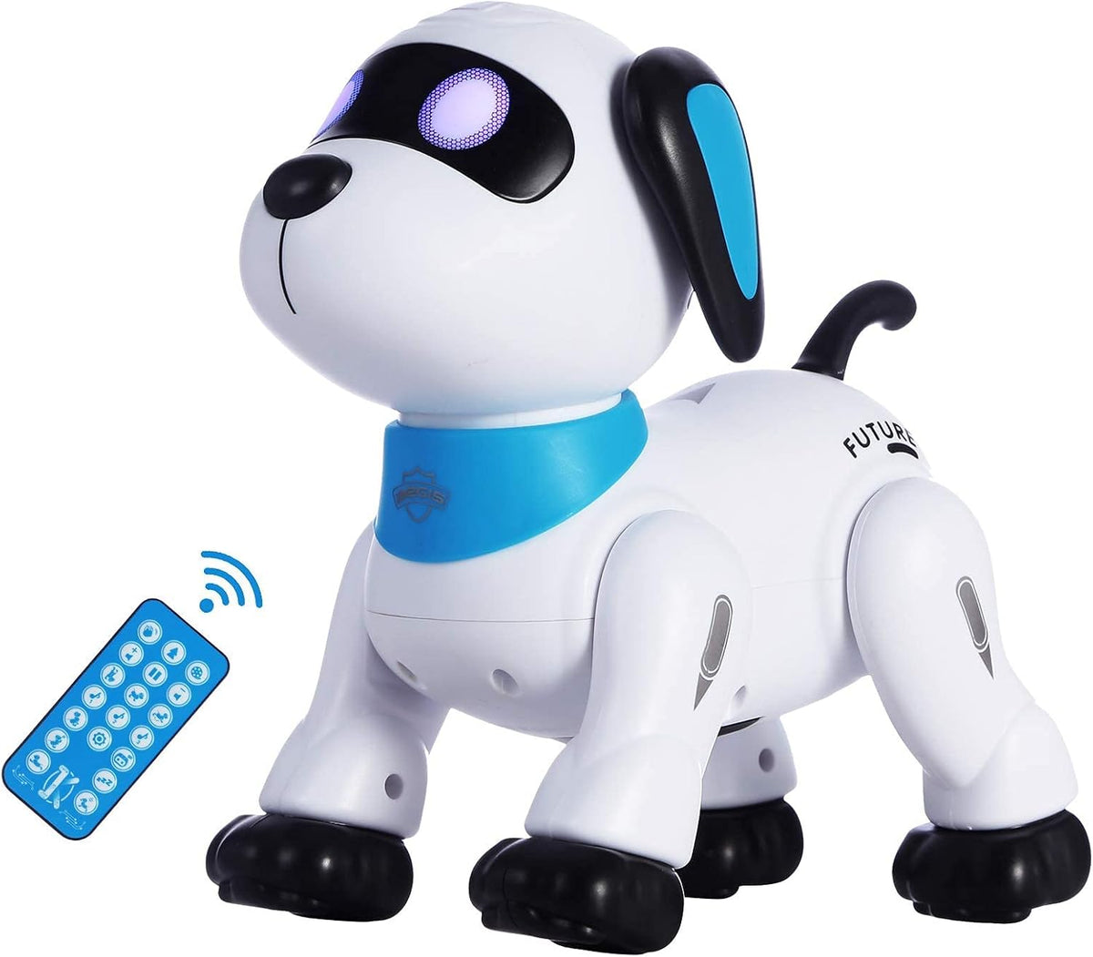 yiman Robot de juguete para perros con control remoto – Perro robot inteligente programable para niños de 3 años en adelante, baile y sonido interactivos, juguetes de acrobacias RC con ojos LED, juguete electrónico para mascotas para niños y niñas (azul)