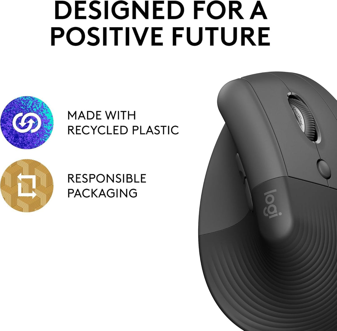 Logitech Lift - Mouse ergonómico vertical, inalámbrico, Bluetooth o...