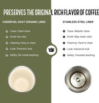 CHEERFUL GOAT Taza de café con forro de cerámica, vaso aislado de viaje de acero inoxidable con forro de cerámica, con tapa, taza a prueba de fugas de 10 onzas para café con agua caliente y fría en