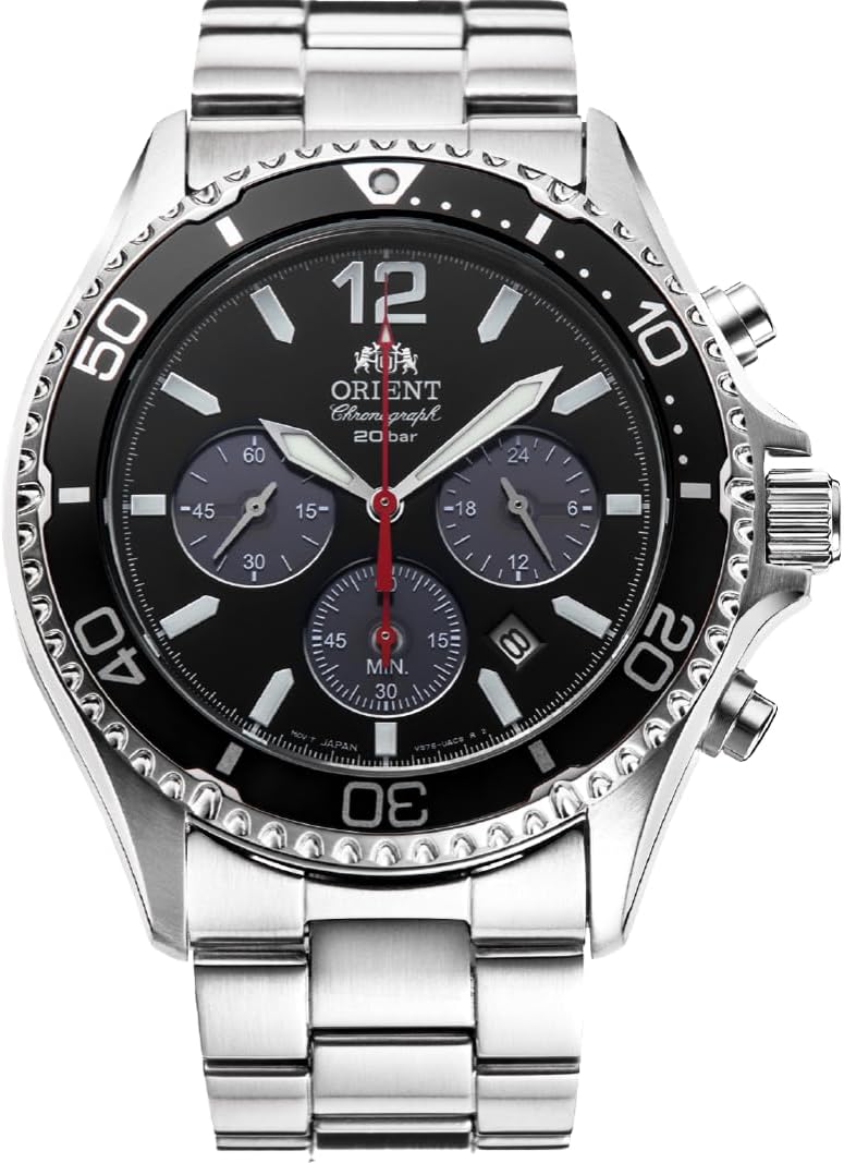 Orient Reloj Solar Quartz 656.2 ft Diver Style con Cronógrafo y Cristal de Zafiro