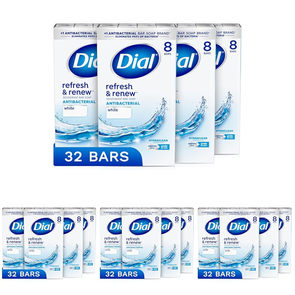 Dial Jabón antibacteriano en barra, Refresh &amp; Renew, blanco, 4...