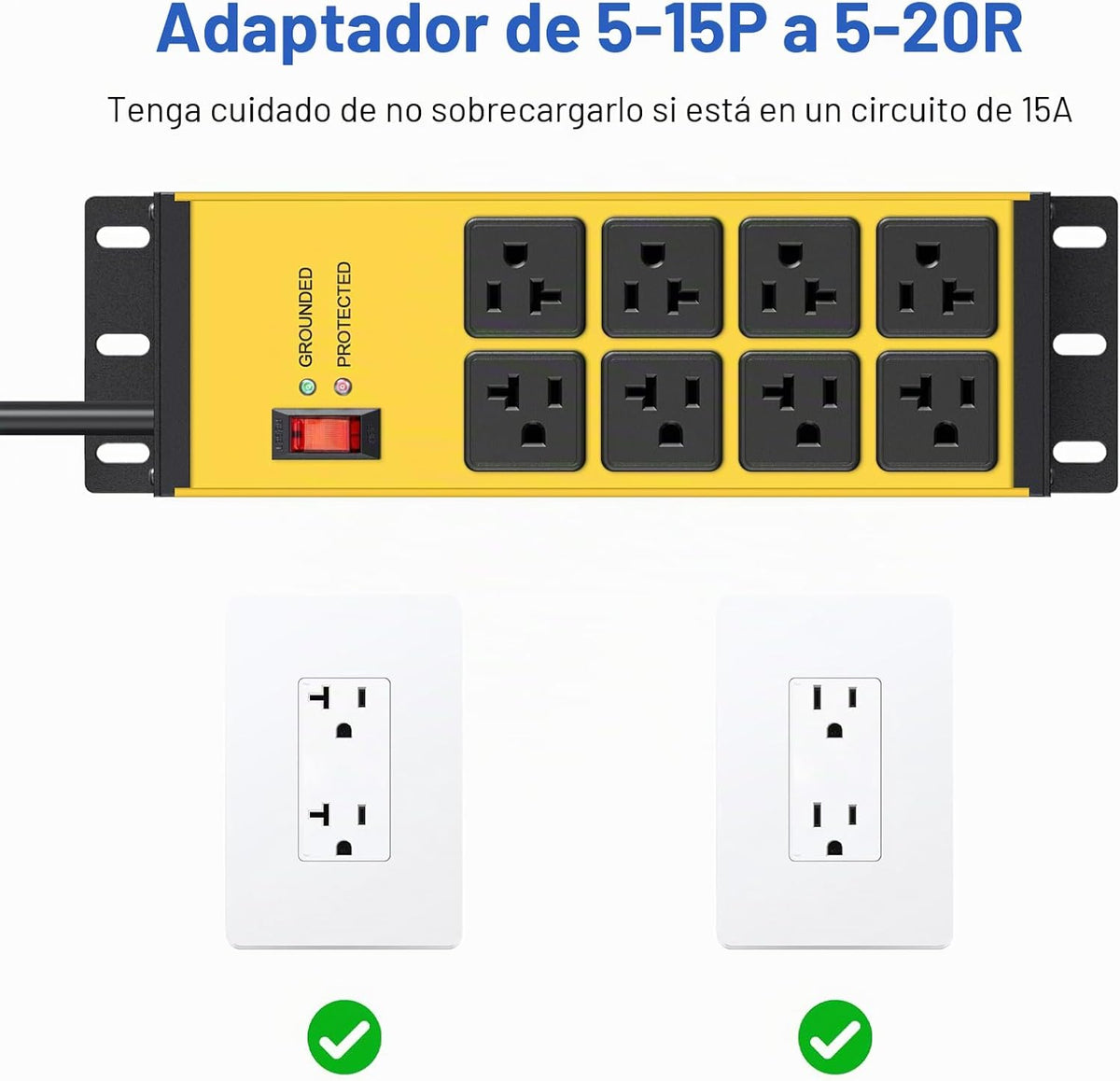 CCCEI Regleta de alimentación resistente calibre 12, 8 puertos, amarillo, 4