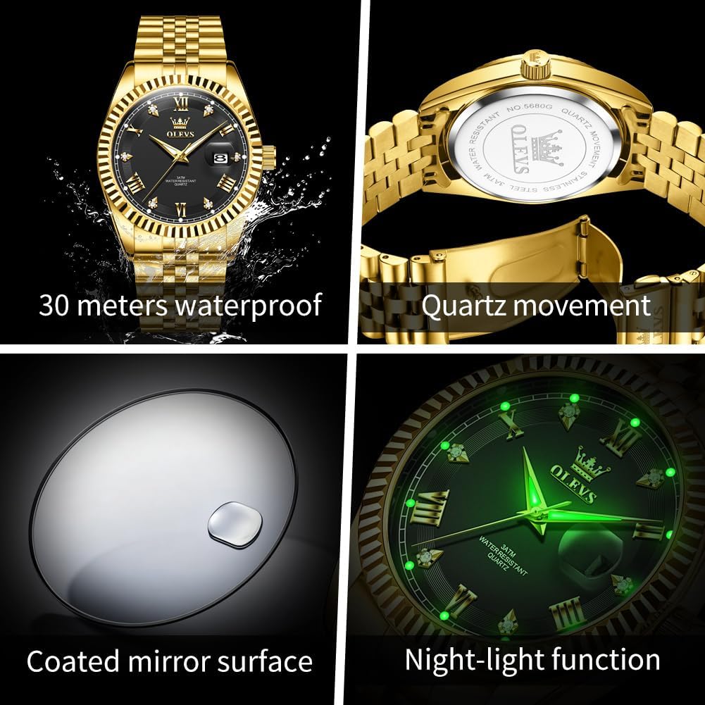 OLEVS Reloj para Hombres Acero Inoxidables Cuarzo Lujo Reloj de vestir de gran esfera