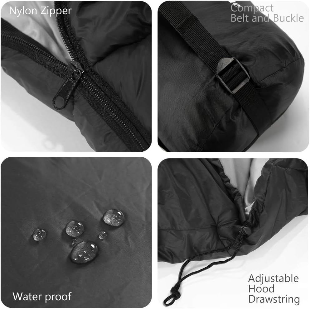 Saco de dormir con calefacción, 5 unidades de almohadillas de calefacción multiUSB, funciona con batería externa u otras fuentes de alimentación USB, bolsa compacta portátil, estilo momia.