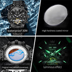 OLEVS Relojes Automáticos para Hombres Lujo Reloj Mecánico esqueleto Autoa Tono Cuerda continua Fecha a prueba de agua Luminoso Reloj para Hombres