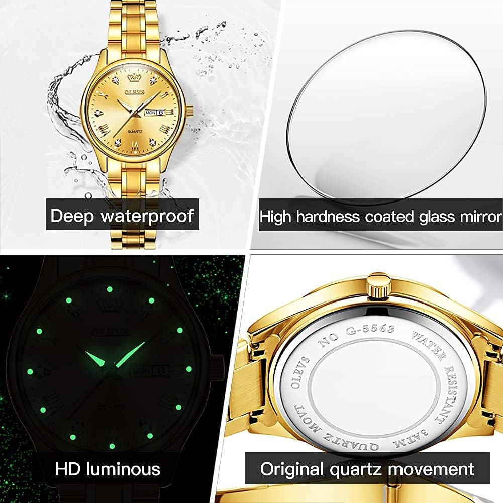 Reloj para mujer OLEVS, reloj analógico clásico de vestir en acero inoxidable con fecha