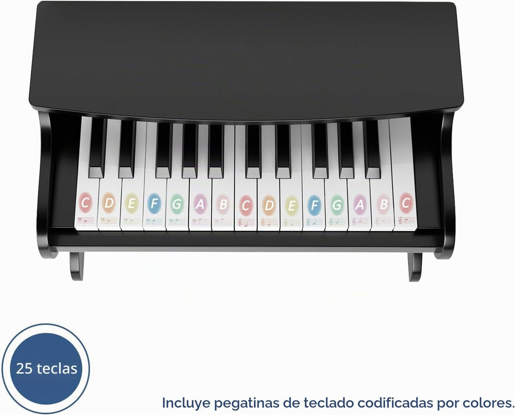 Teclado de Piano para Niños ZIPPY, Piano Digital de 25 Teclas para Niños, Mini Instrumento Educativo Musical de Juguete, Juguete de Madera para Niñas y Niños (Negro)
