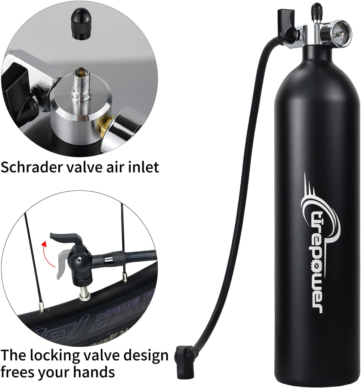 Ctrepower Tanque de aire para inflar neumáticos de bicicleta sin cá...