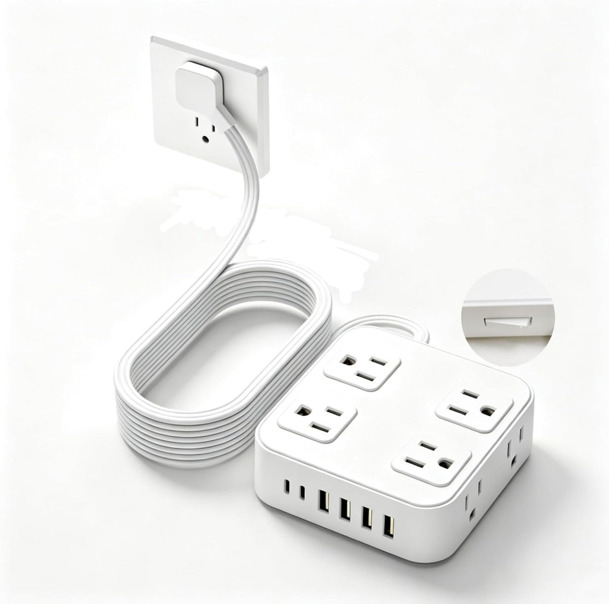 Regleta de alimentación con protector de sobretensión, 3 lados, 8 AC 6
