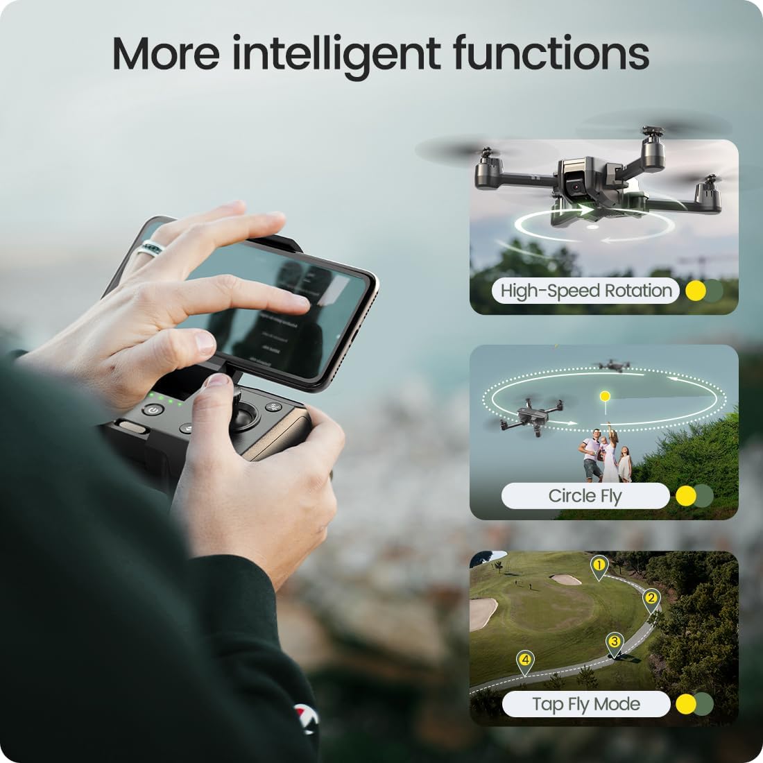 Holy Stone HS440 Drone FPV plegable con cámara WiFi 1080P para adultos principiantes y niños; control de gestos de voz RC Quadcopter con batería modular para largo tiempo de vuelo, vuelo automático, estuche de transporte
