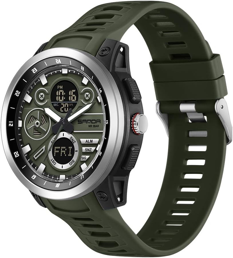 Reloj deportivo con caja de acero inoxidable para hombre, reloj militar, cronómetro LED para exteriores, digital, electrónico, grande, pantalla dual, impermeable, táctico, reloj de pulsera para