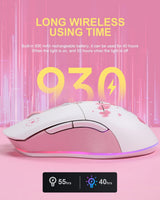 DAREU Sakura Pink - Ratón inalámbrico con cable para juegos, modo d...