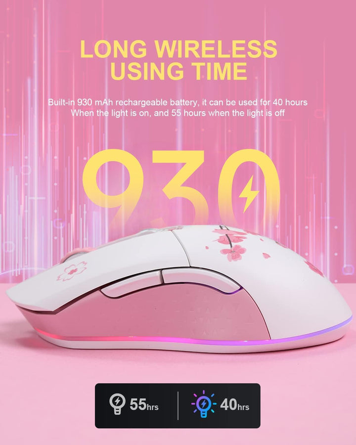 DAREU Sakura Pink - Ratón inalámbrico con cable para juegos, modo d...