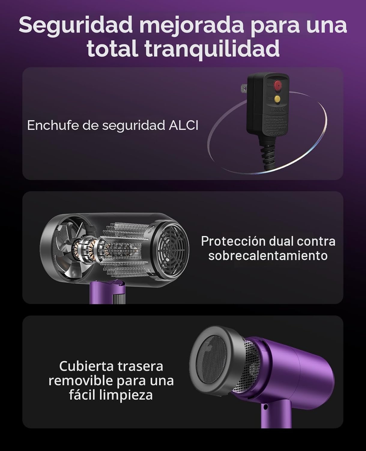 CONFU - Secador de pelo con difusor, secador iónico de 1600 W, port...