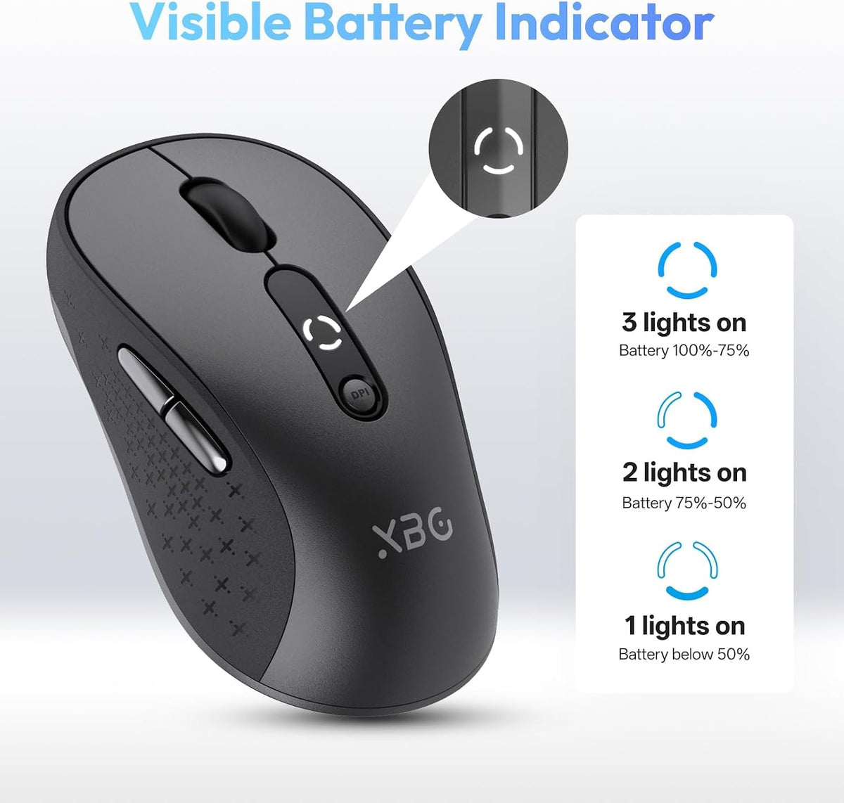 XBG B15 Ratón inalámbrico Tri-Mode, Bluetooth 5.0\/4.0 y 2.4G, 5 ni...